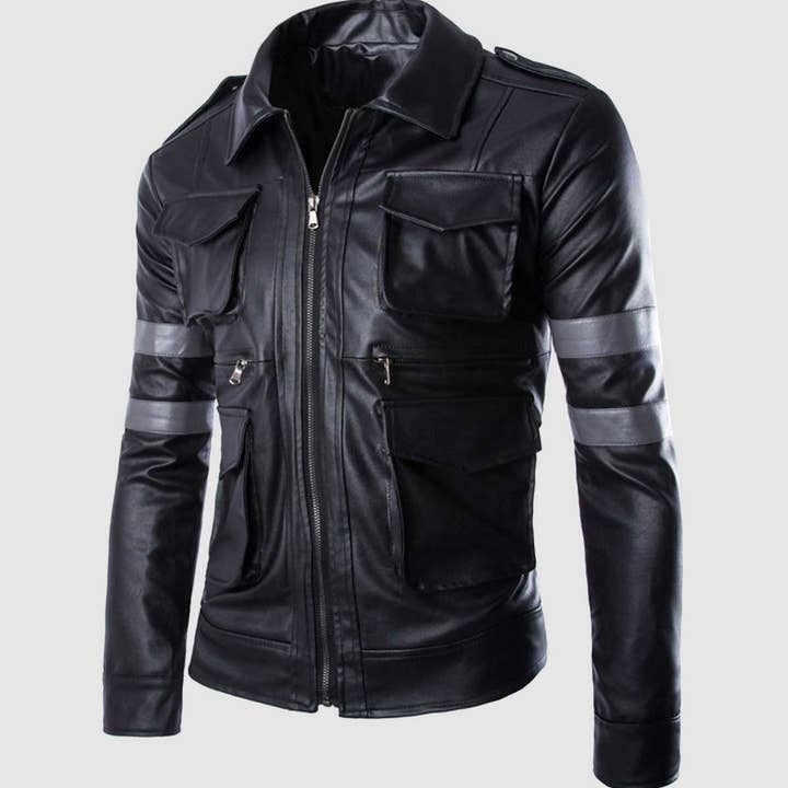 Black Jacket with Gray Stripes for wholesale by The Royale Leather