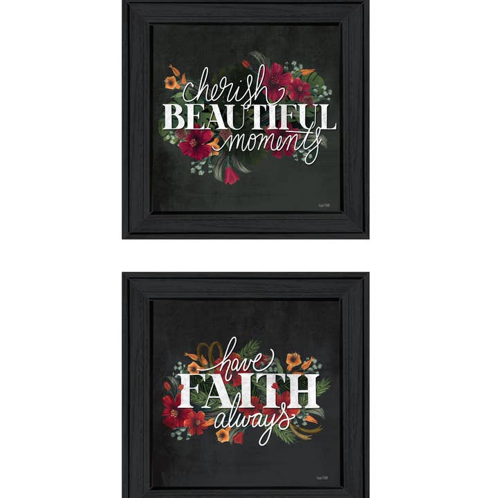 "Cherish and Have Faith" 2-Piece Vignette, Black Frame for wholesale by Trendy Decor 4U