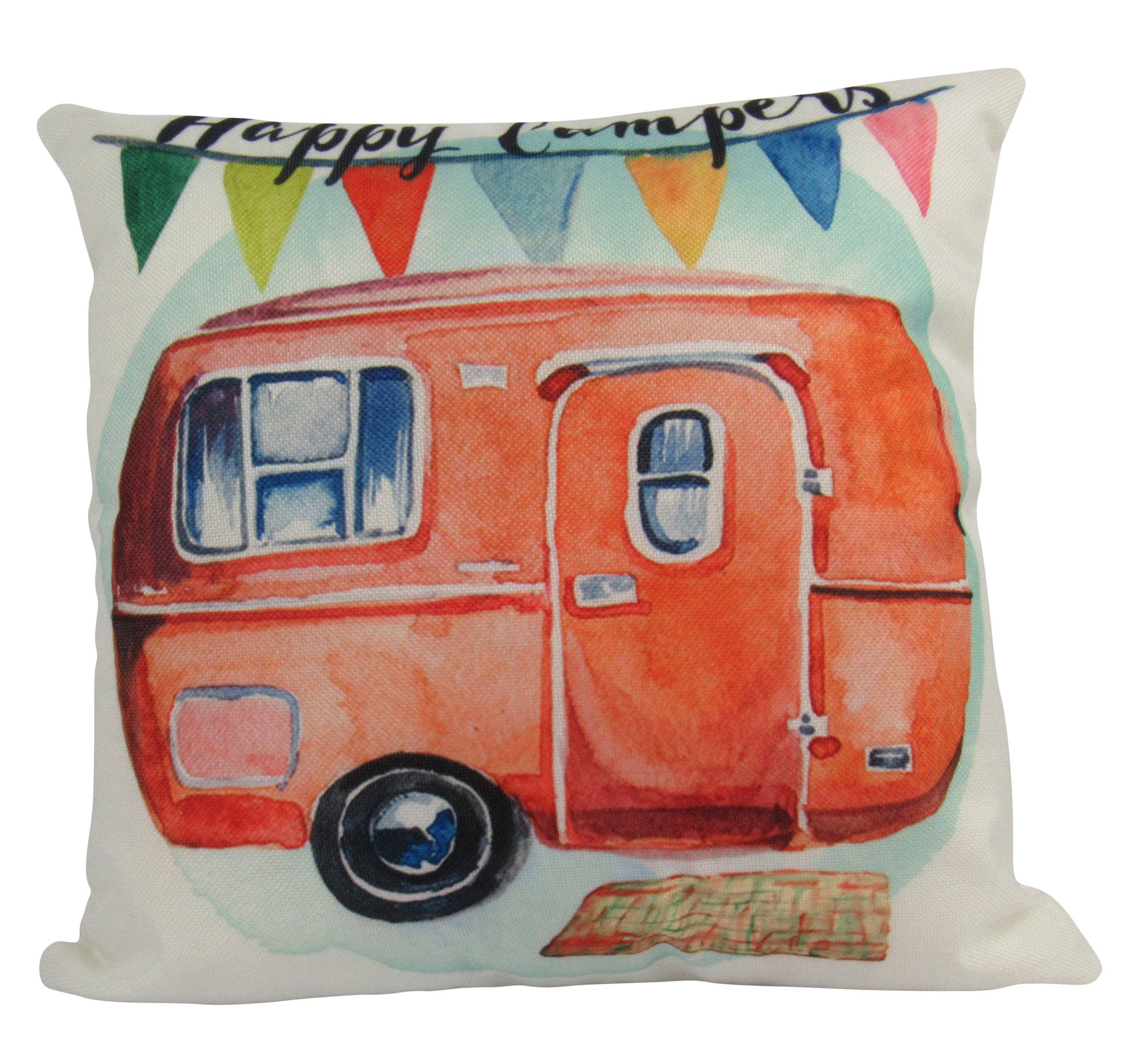 UniikPillows - Wholesale Throw Pillow Cover - Happy Camper | Orange | Pillow Cover | Camper Decorations | Throw Pillow | Vintage Camper | Camper Gifts | Camper Decor | Gift Ideas