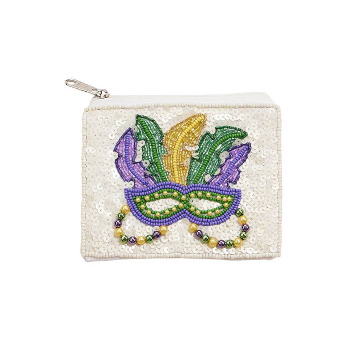 Sensibling Corp. - Wholesale Coin Purse - Women's - Mardi Gras Mask Sequin Pearl Ball Seed Beaded Mini Pouch Bag3