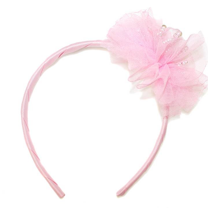 Tiara Alice Band met Pareltule - GGAB357 ROZE voor wholesale door Goody Gumdrops