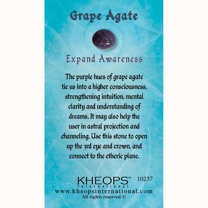 Kheops International - Wholesale Spiritual Stone/Crystal - Gemstone Properties Info Card - Grape Agate (Each)