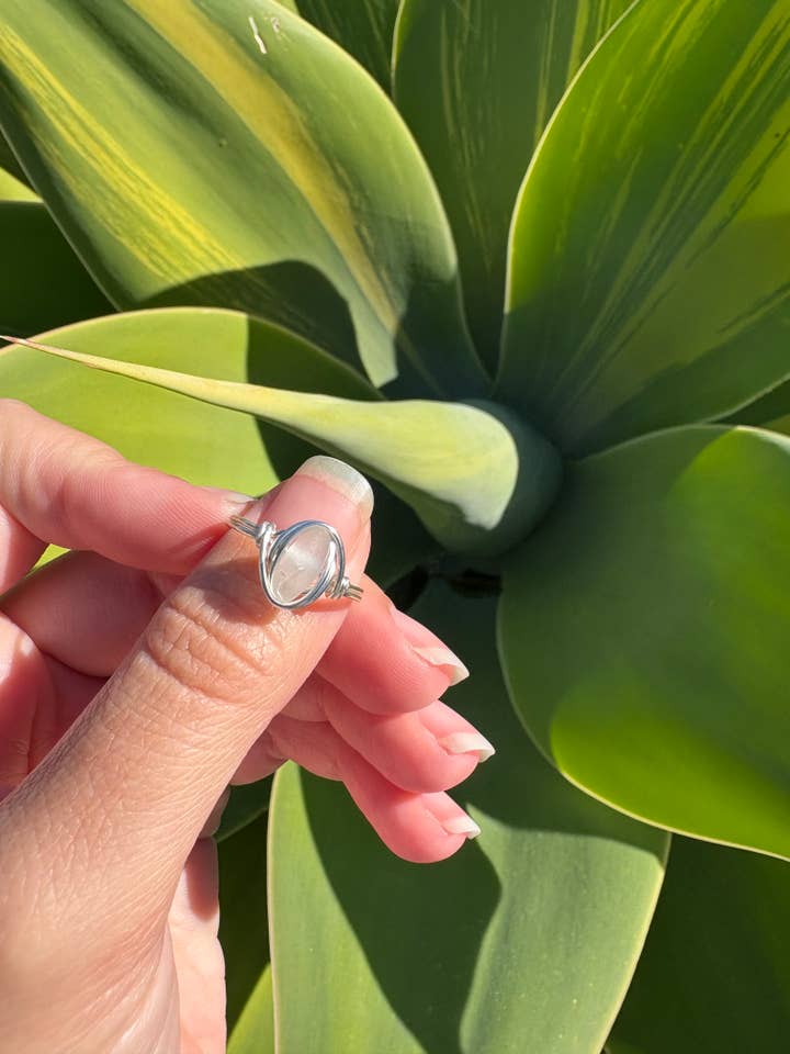 Genuine Clear/White Sea Glass Silver Plated Ring for wholesale by Seaside treasures