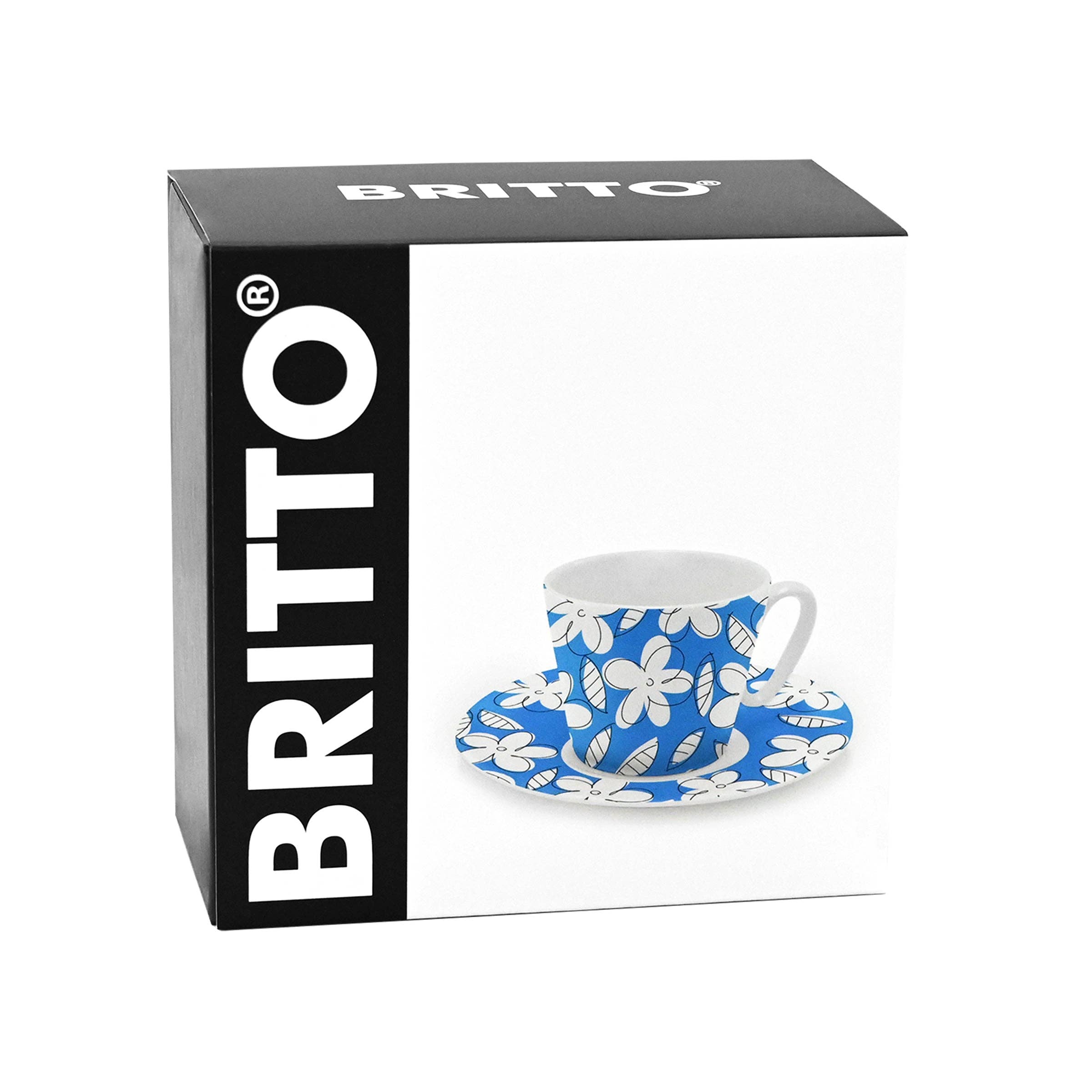 BRITTO® - Vendita all'ingrosso Tazza da tè/caffè - Tazza da caffè espresso BRITTO® con piattino - Fiori blu2