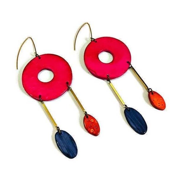 Extra Large Fushia Dangle Earrings Handmade for wholesale by Sassy Sacha Jewelry