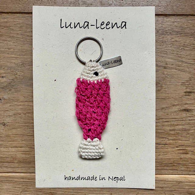 Luna-Leena  - handmade in Nepal - Wholesale Keychain - Women's - Keychain fish fuchsia - bag charm - crochet organic cotton6