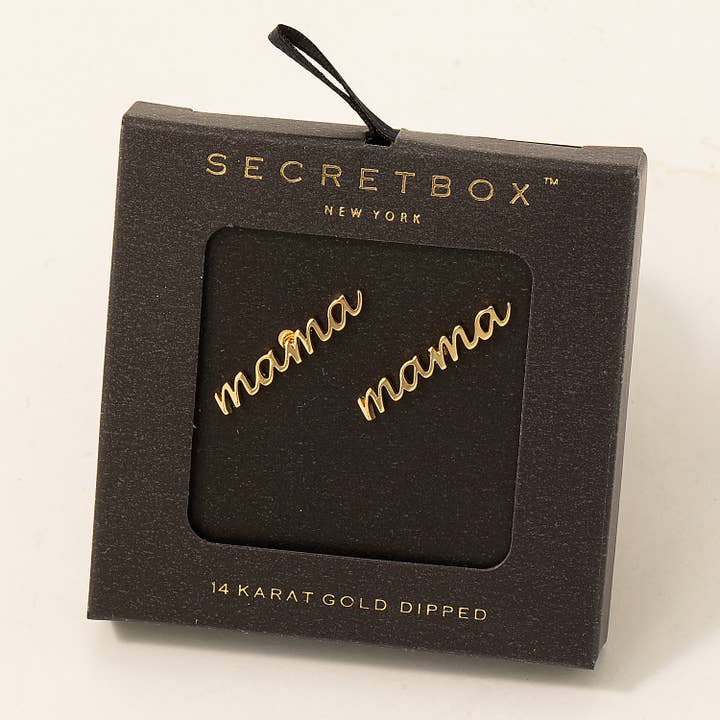 Fame Accessories - Wholesale Stud/Post Earrings - Secret Box Handwritten Mama Stud Earrings