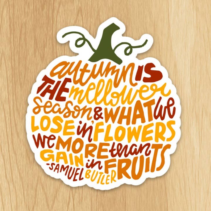 Hand-Lettered Mellower Season Pumpkin Sticker and other Purchase Wholesale halloween craft and show. Free Returns & Net 60 Terms on Faire trending on Faire.