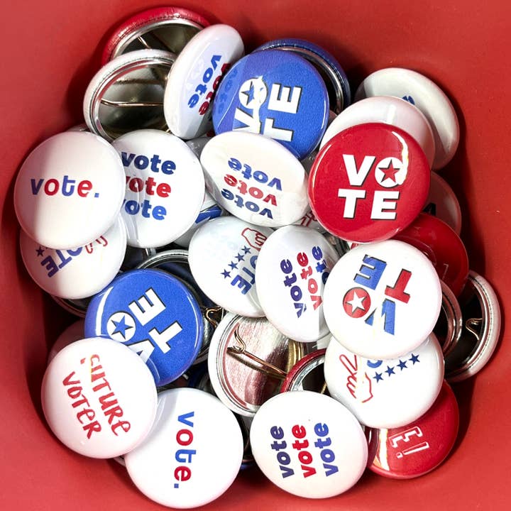 Voting pinback button mix (for selling individually) for wholesale by Ruth & Dottie