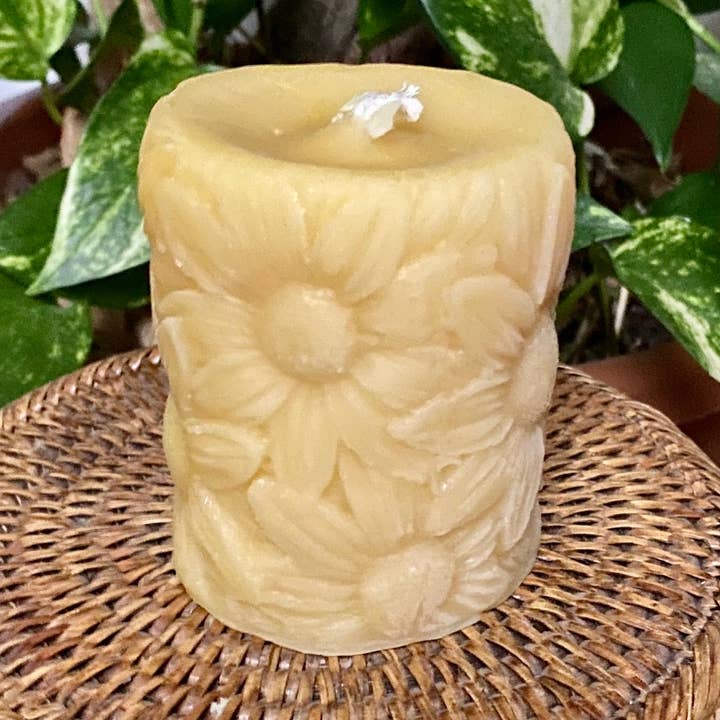 Beautiful Artistic Beeswax Candle – Sunflower Trim for wholesale by Let’s Craft It!