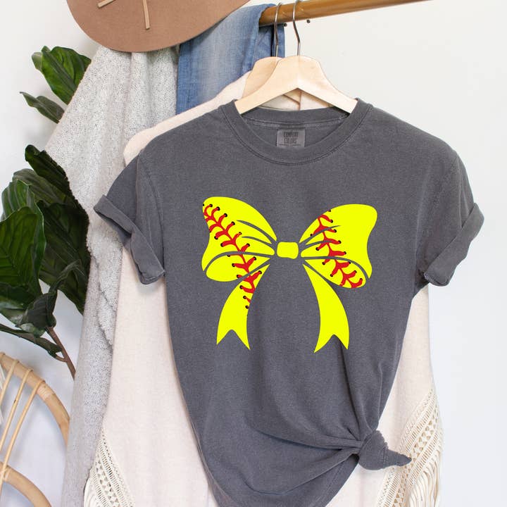 Softball Bow Comfort Colors Tee for wholesale by The Luna T Company