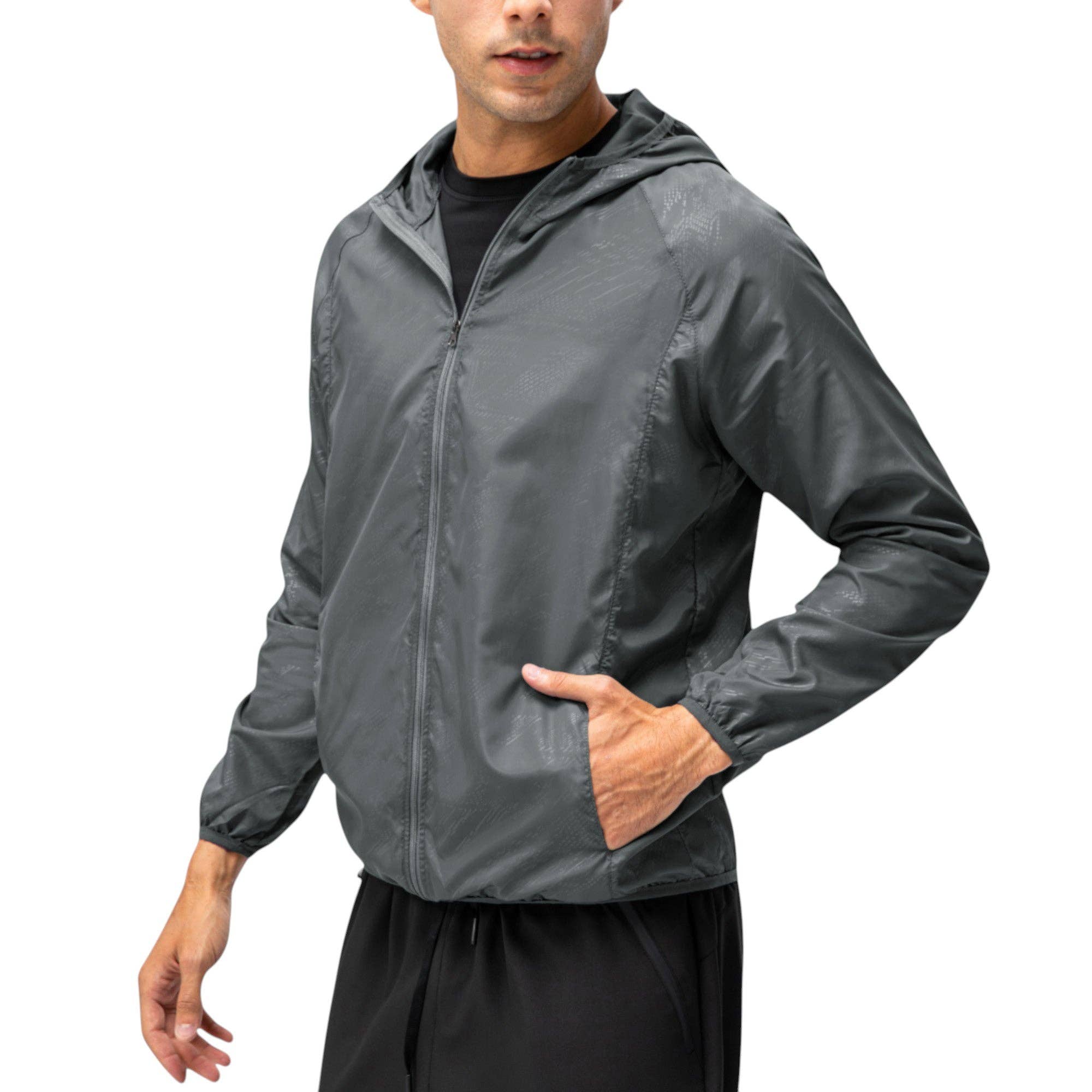 Active by Anna-Kaci - Wholesale Windbreaker - Men's - Men's Full Zip Hooded Windbreaker Jacket with Side Pockets a21