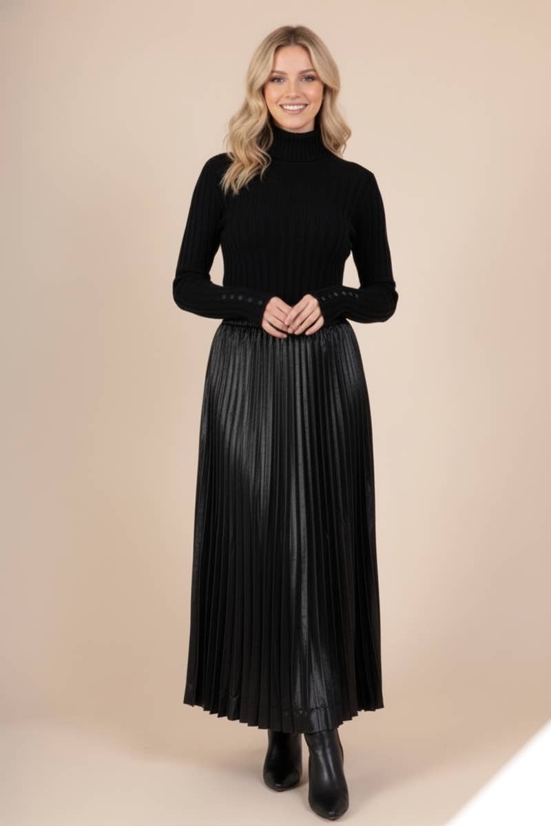 LUSA MODE - Wholesale Skirt - Women's - Long Pleated Solid Satin Skirt 3014 - Lusa Fashion0