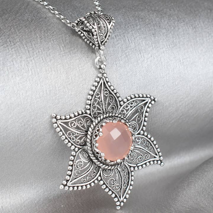 Filigranist Jewelry - Wholesale Pendant/Charm Necklace - Sterling Silver Pink Chalcedony Pendant Necklace8