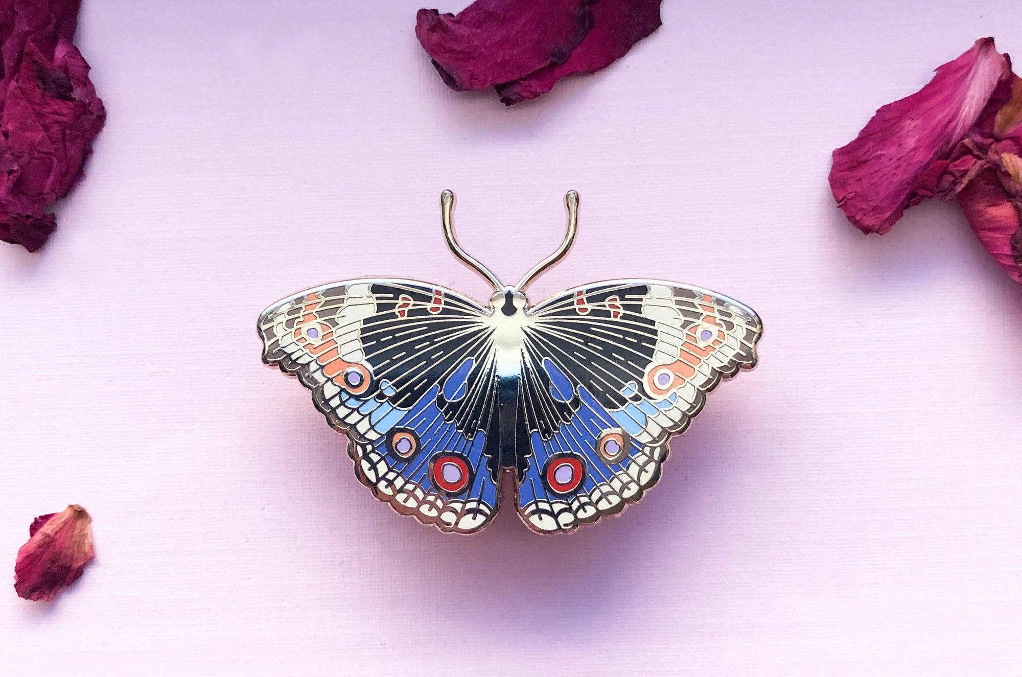 Alum and Ink - Wholesale Lapel Pin/Button - Blue Pansy Butterfly (Junonia orithya) Enamel Pin3