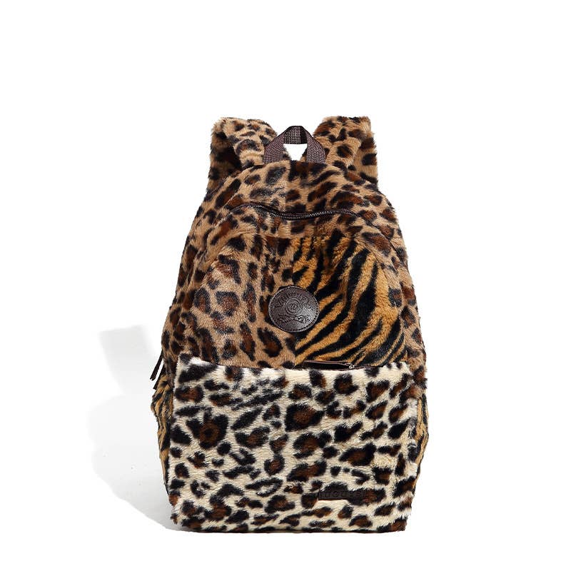 Brown Leopard print faux fur backpack for wholesale on Faire7