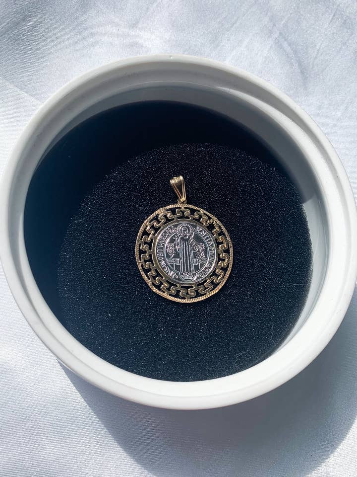 Two Tone St. Benedict Charm, 18K Gold Filled, Non-Tarnish for wholesale by Js Wholesale Jewelry