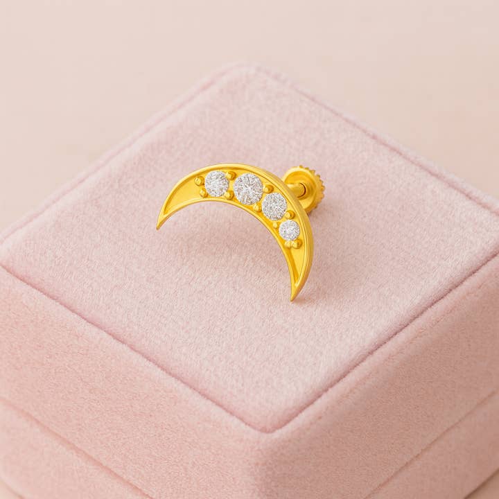 AG 925 JEWELLERY - Wholesale Stud/post earrings - Sterling Silver Gold Plated Crescent Moon Nose Pin1