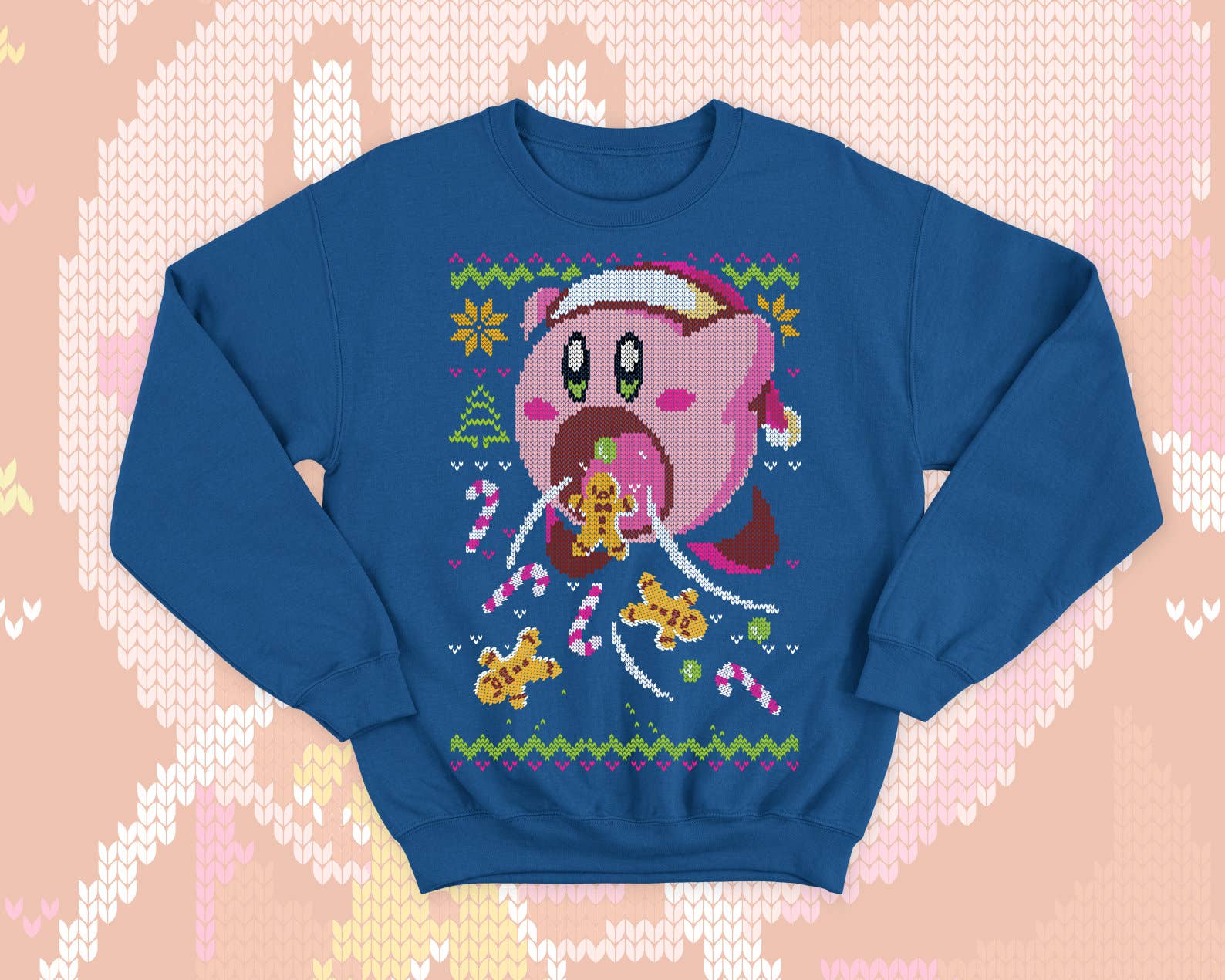TheKingShirt - Wholesale Graphic Sweatshirt - Women's - Kirby Ugly Christmas Sweater - Kawaii Pink Gift6