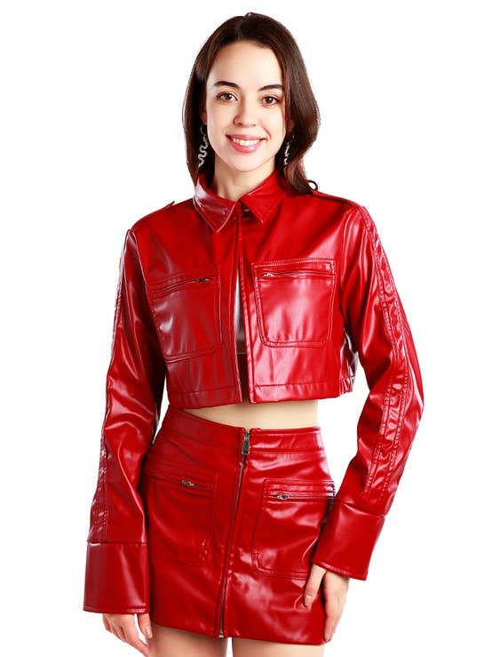 Faux Leather Crop Jacket for wholesale by Fleur Couture