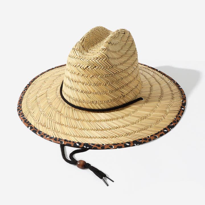 Women's Wide Brim Leopard Print Straw Hat for wholesale by Marleylilly