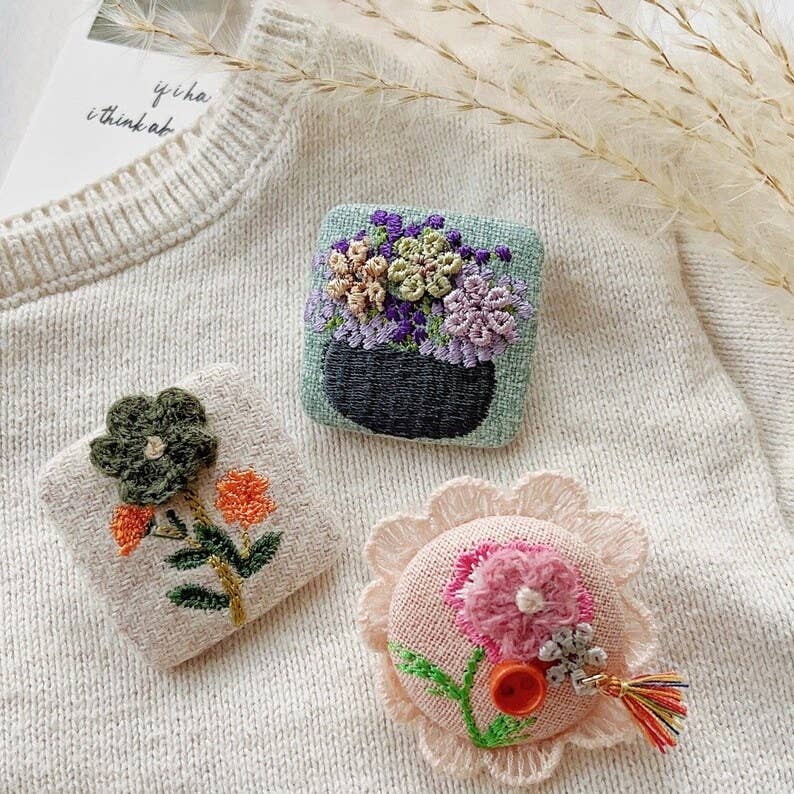 Giggle with Love - Wholesale Brooch - Floral Embroidery Brooch Pin| Handmade Girl Embroidered Pin7
