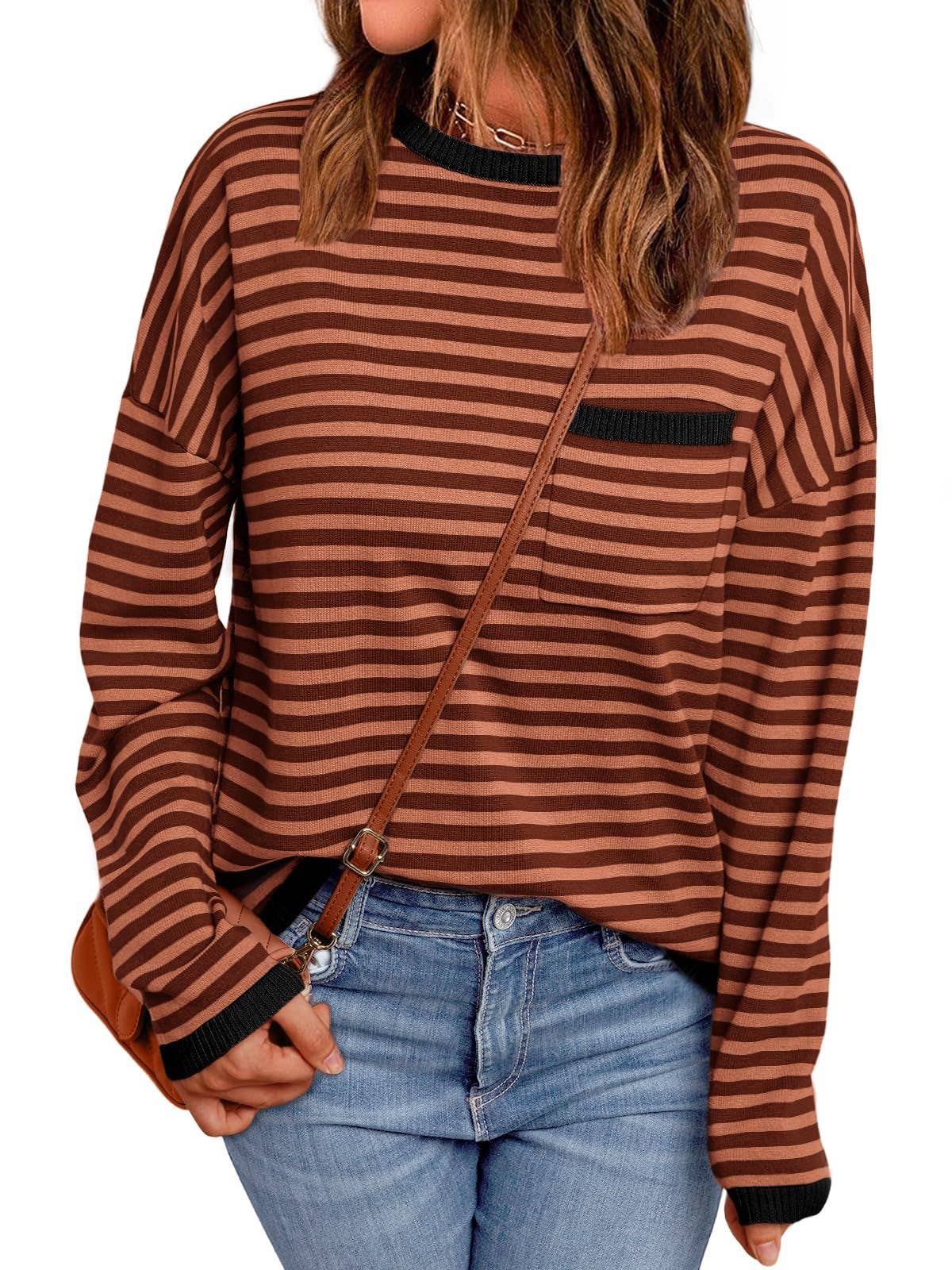 HIDDENBRAND - Wholesale Knit Sweater - Women's - Fashion Color-Block Striped Long-Sleeve Top3