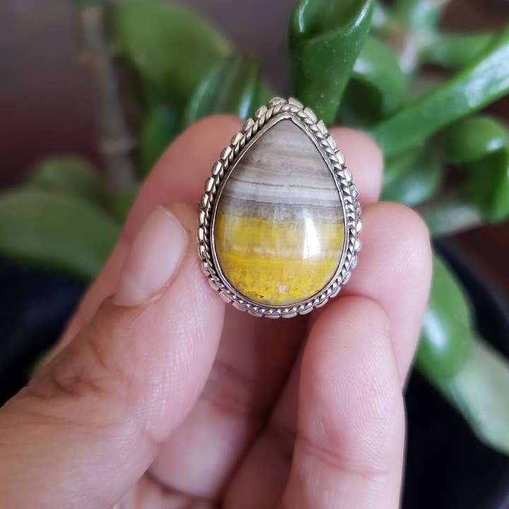 Humlebi-jaspis dråbeformet 925 sterlingsølv ring (R-118) for engroshandel hos GTG Gems Corp