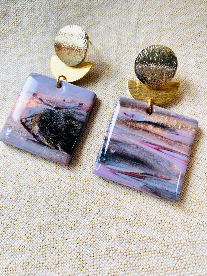 CONSTANCE Pendientes Cuadrados de Declaración de Arcilla Polimérica Fabulosos para venta al por mayor de Studio Khira