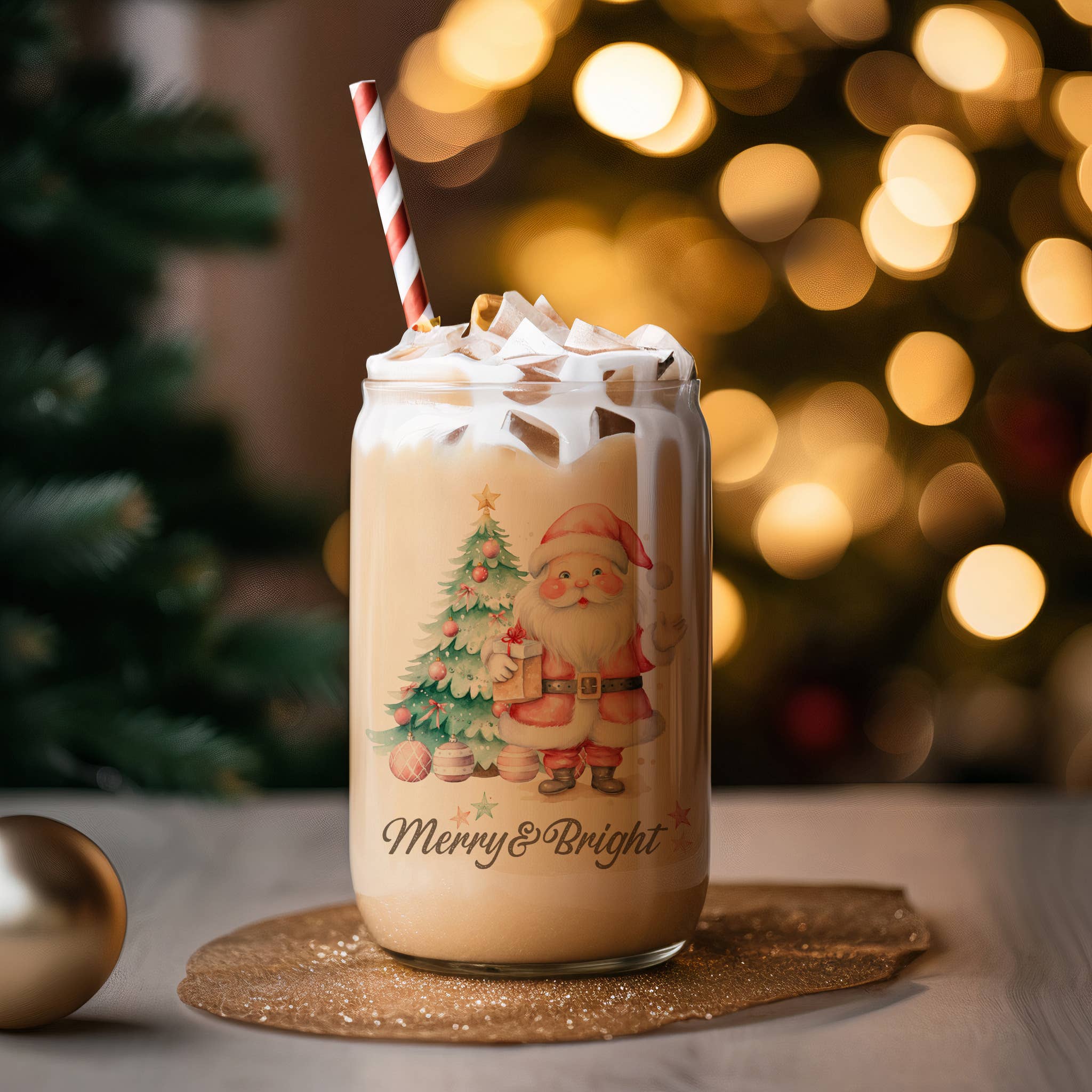 Kolor Wonder Crafts - Wholesale Insulated Mug/Tumbler - 16oz Merry and Bright Santa Glass Tumbler0