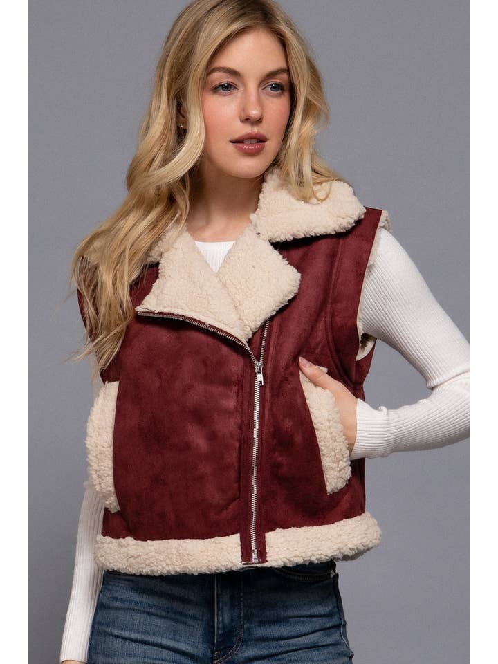 Vanilla Monkey - Wholesale Outerwear Vest - Women's - Faux Suede Inner Fur Zip Up Vest1