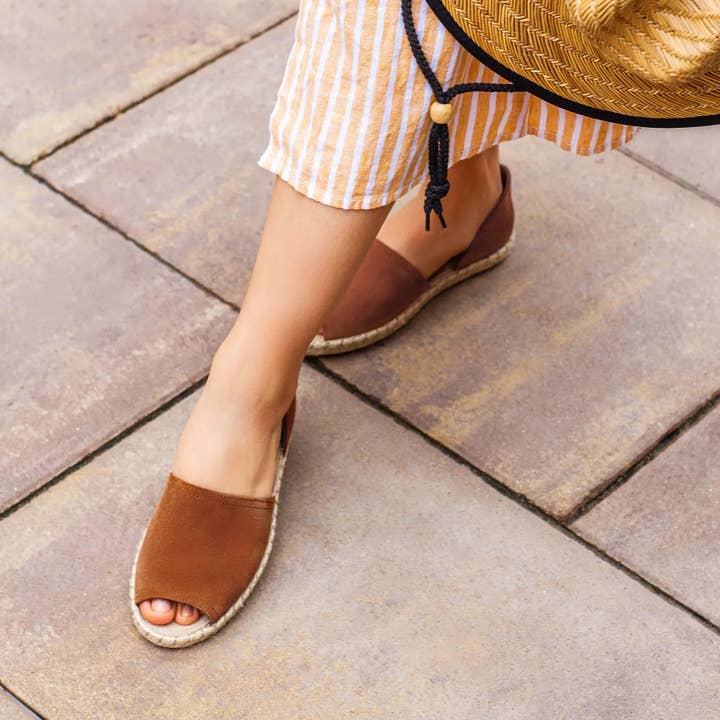 Coney Suede Open Toe Flat - Tan for wholesale by DNA Footwear