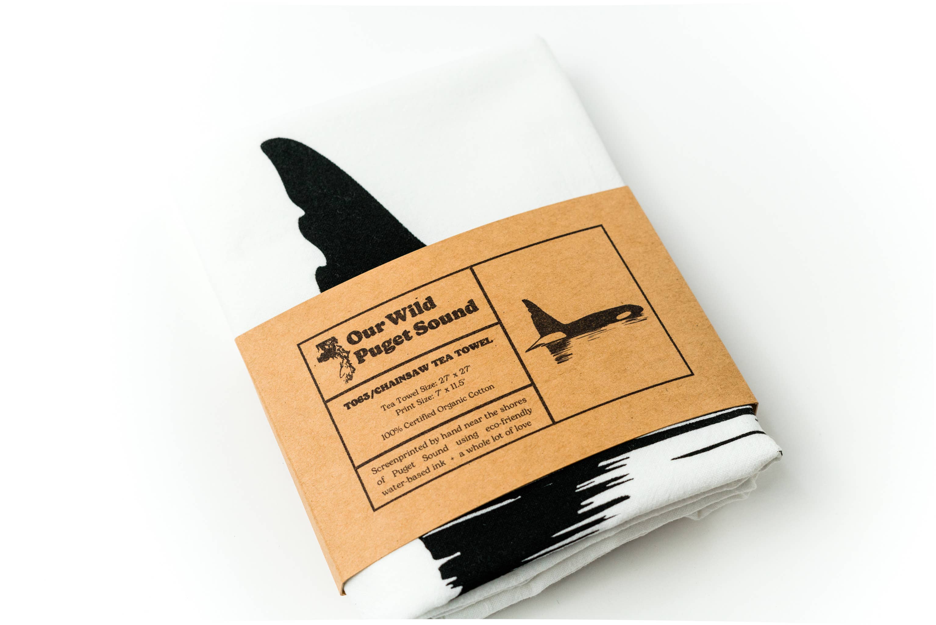 Our Wild Puget Sound - Wholesale Tea Towel - Chainsaw the Orca 100% Cotton Printed Kitchen Tea Towel2