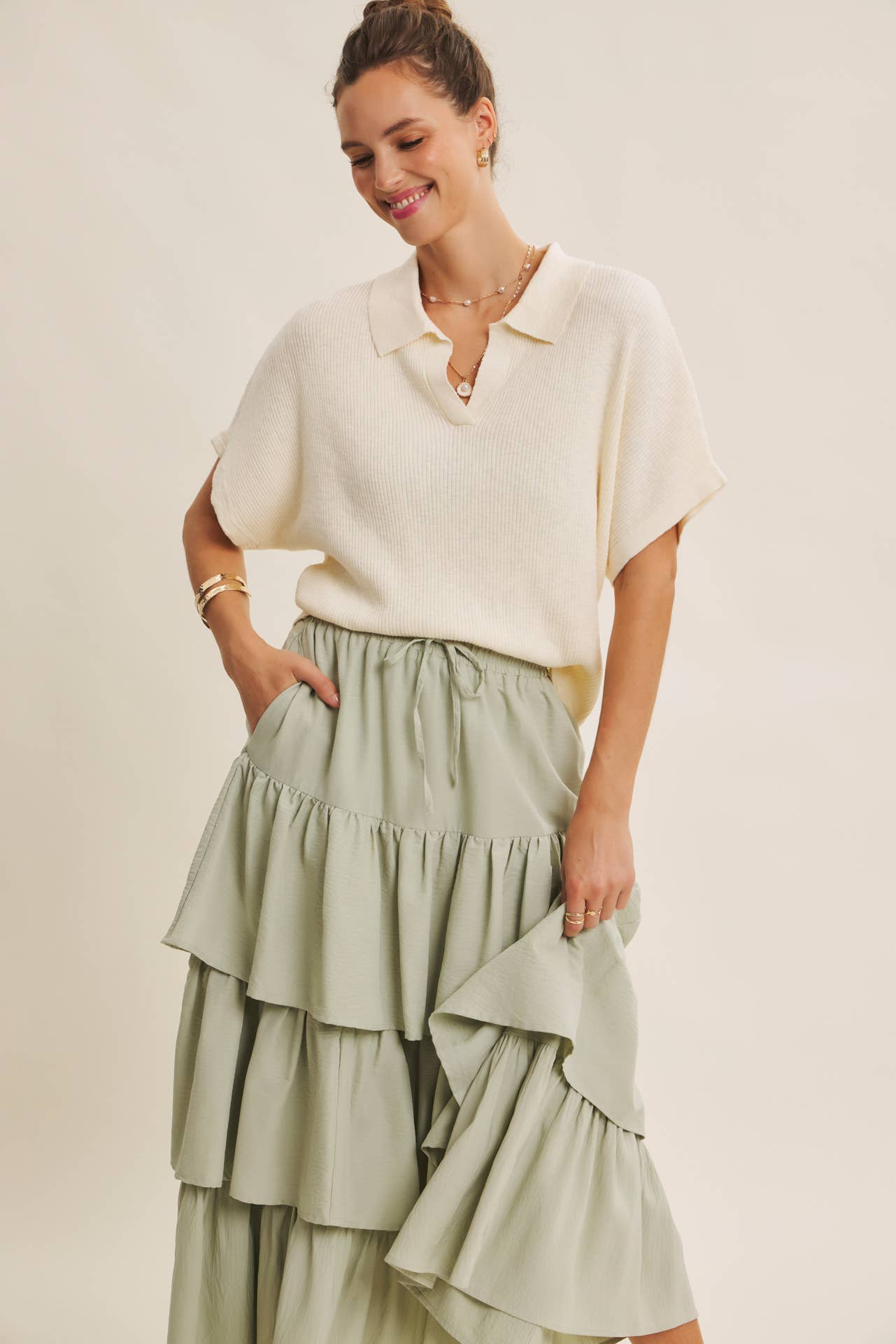 in february - Wholesale Skirt - Women's - AIRY YEAR-ROUND TIERED RUFFLE MAXI SKIRT WITH POCKETS12