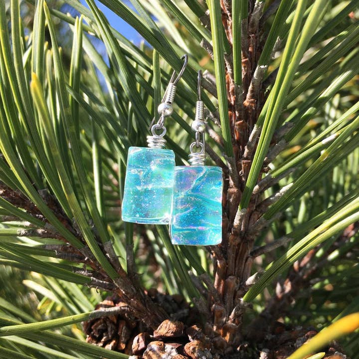 Flame Work Designs - Glass Jewelry - Wholesale Dangle Earrings - Dichroic Glass Earrings - Light Blue1