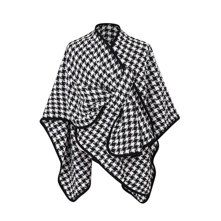 VIT/SVART Trendig spänne guldtråd Houndstooth sjal för wholesale på Faire