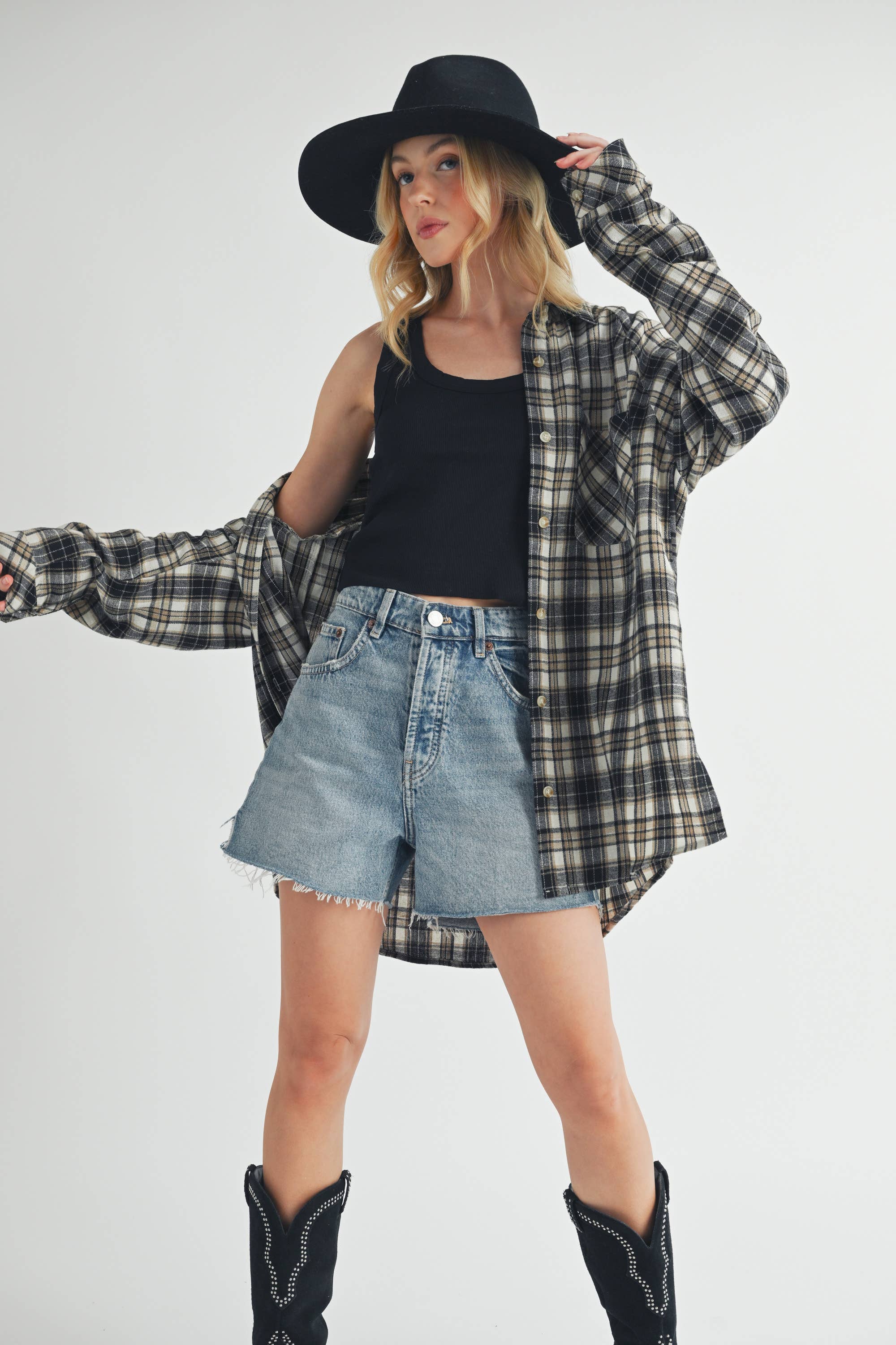 AEMI + CO – Camisa com botões no colarinho – Mulher por atacado – Camisa Flanela Xadrez Abri18