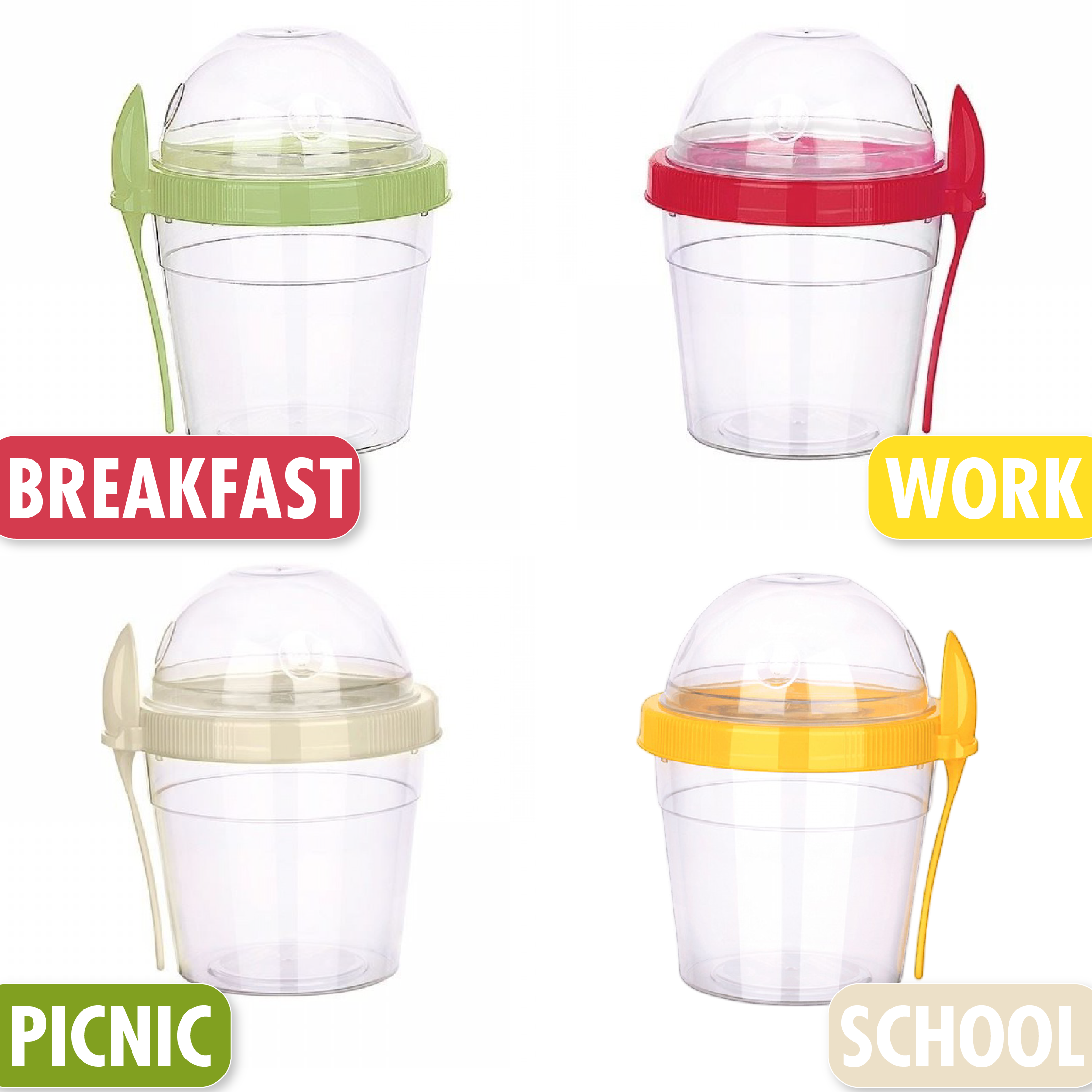 Hakan - Wholesale Voedselopslagcontainer - Hakan herbruikbare yoghurtparfaitbekers 4-pack, 500 ml, 4 kleuren4