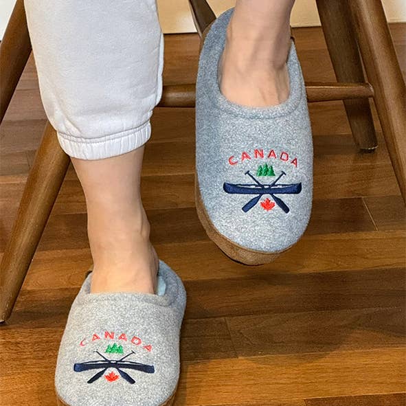 Canoe Adventure Canada Moccasin Slippers for wholesale by Northern Icons Canada