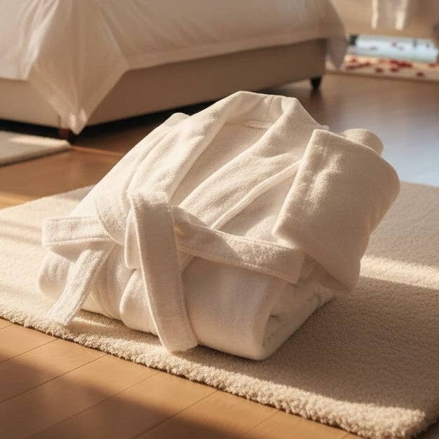 100% Ringspun Cotton White Sheared/Velour Bathrobes for wholesale by Rifz Textiles Inc