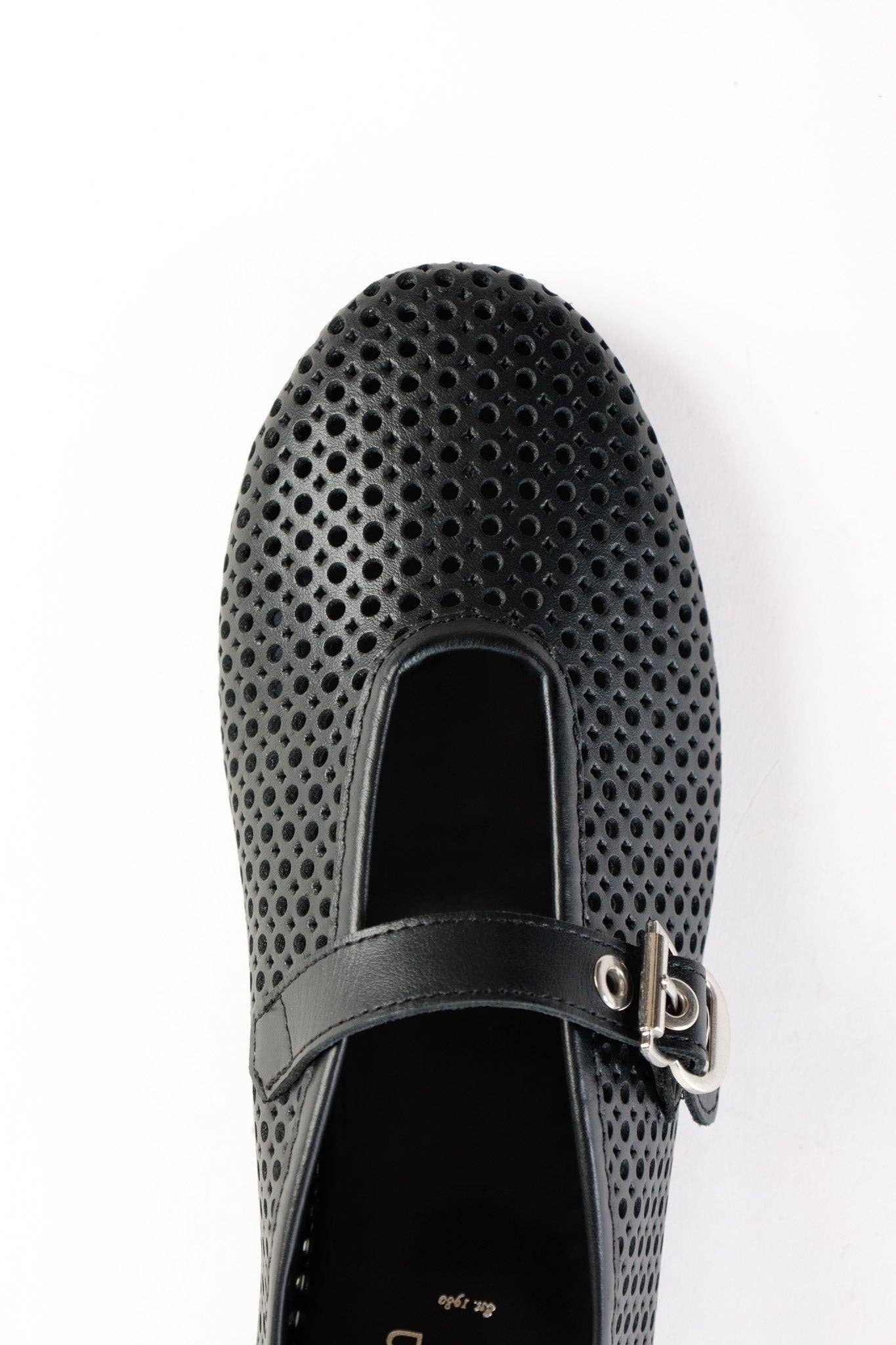 KMB Shoes - Wholesale Flats - Women's - CARROLL BLACK - Perforated Leather Ballet Flats with Buckle5