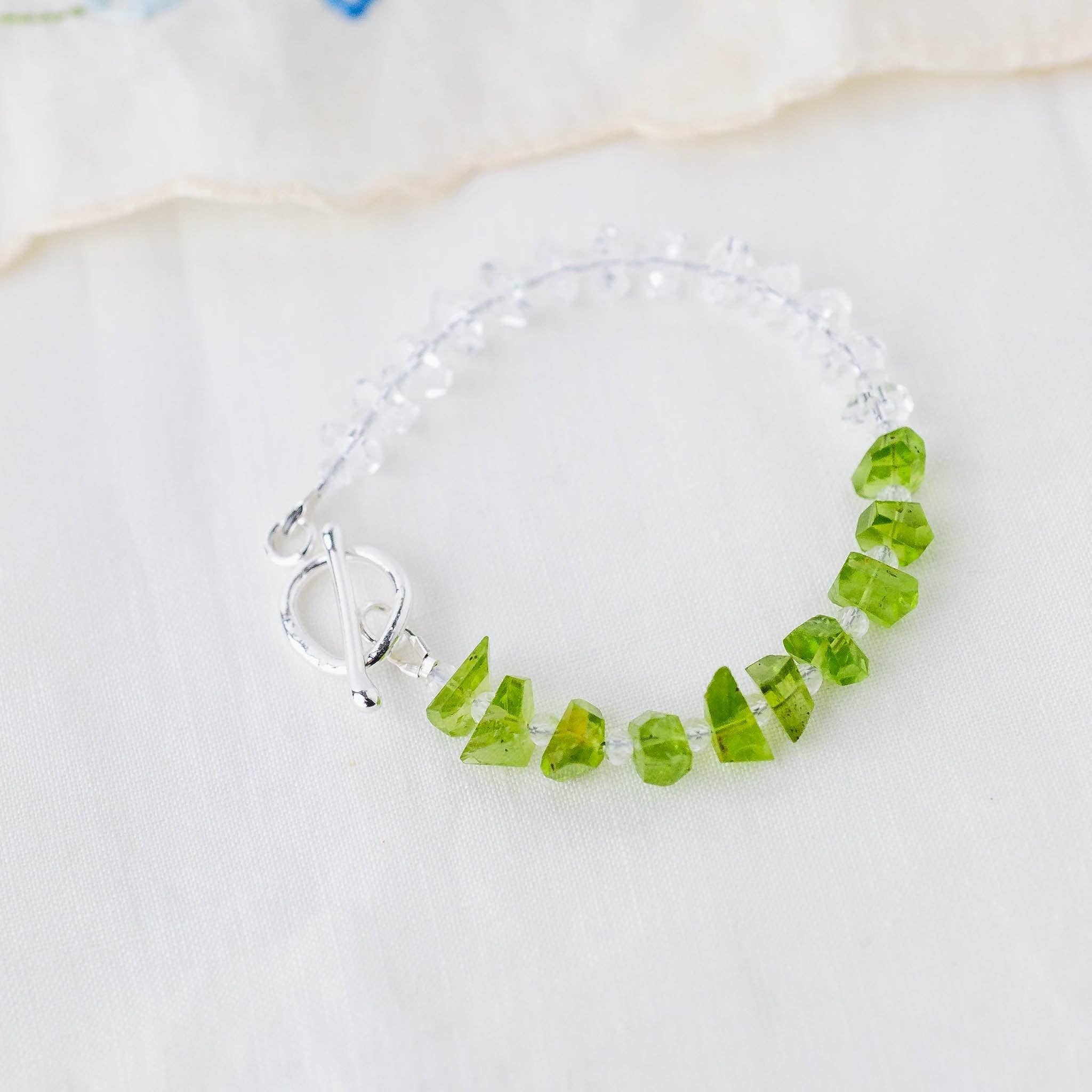 LoveGem Studio LLC - Wholesale Beaded Bracelet - Sunlit Abundance Bracelet – Premium Grade Peridot & Ice-Clear Quartz with Argentium Silver Toggle1