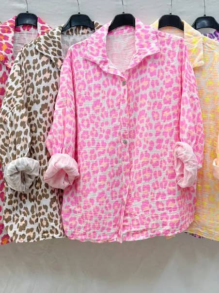 Mimi & Gogo - Wholesale Button Down Shirt - Women's - Leopard cotton gauze shirt @8800_ChLeoGaze
