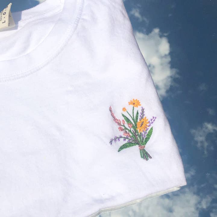Embroidered Wildflower Tee for wholesale by Love Bren Co