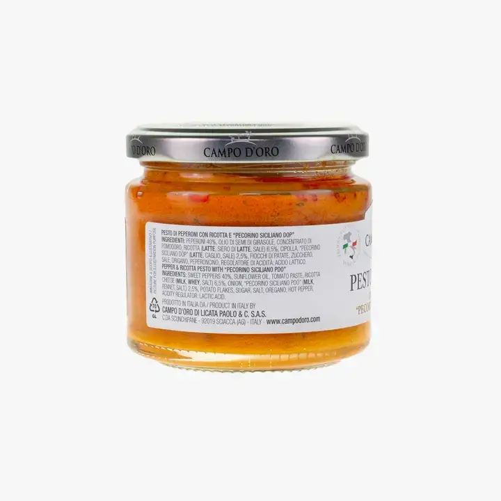 Campo d'Oro - Vente Pestos - Pesto de poivron et ricotta avec Pecorino Siciliano AOP 180 g2