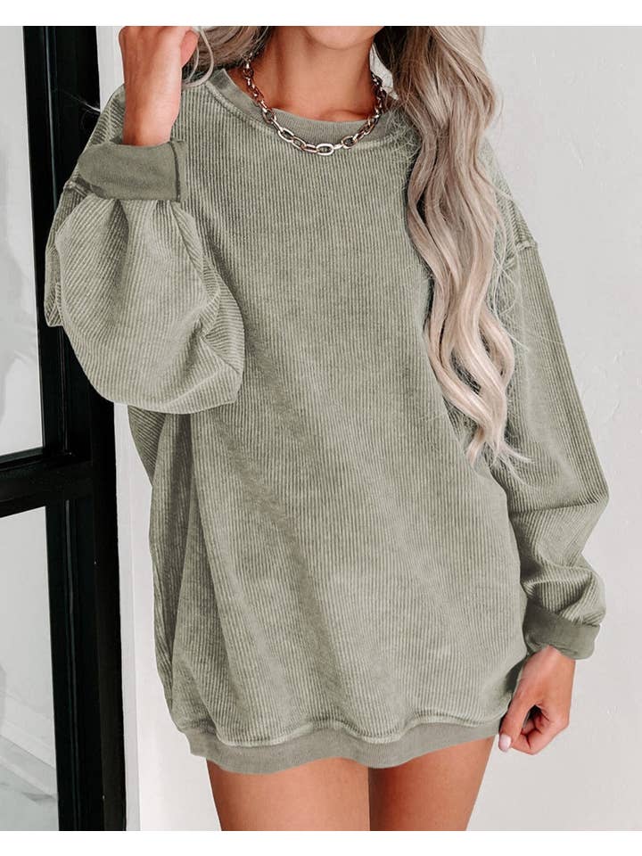 Green Washed Ribbed Pullover Sweatshirt for wholesale on Faire