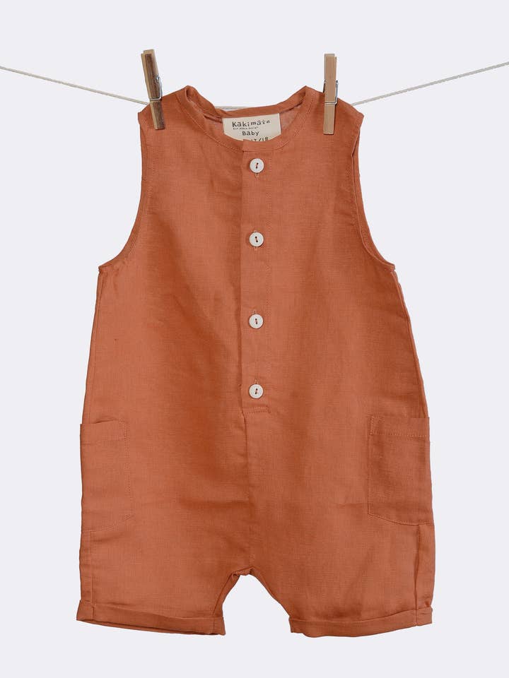 Short bib in linen and organic cotton for wholesale by KAKIMATE