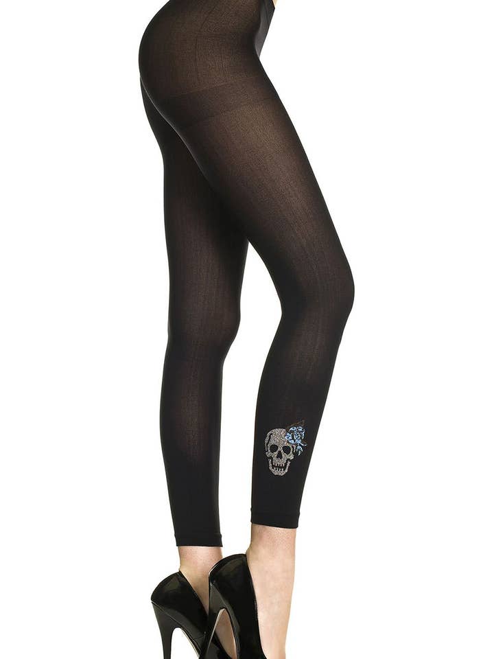 Music Legs Glitter Skull Print Opaque Spandex Leggings for wholesale by Lingerie Mart