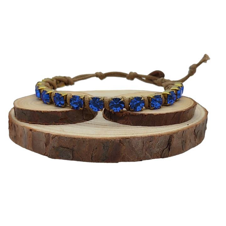 Grands bracelets à chaîne en cristal - Bleu Capri pour la vente par QUÉ MÁS JEWELS