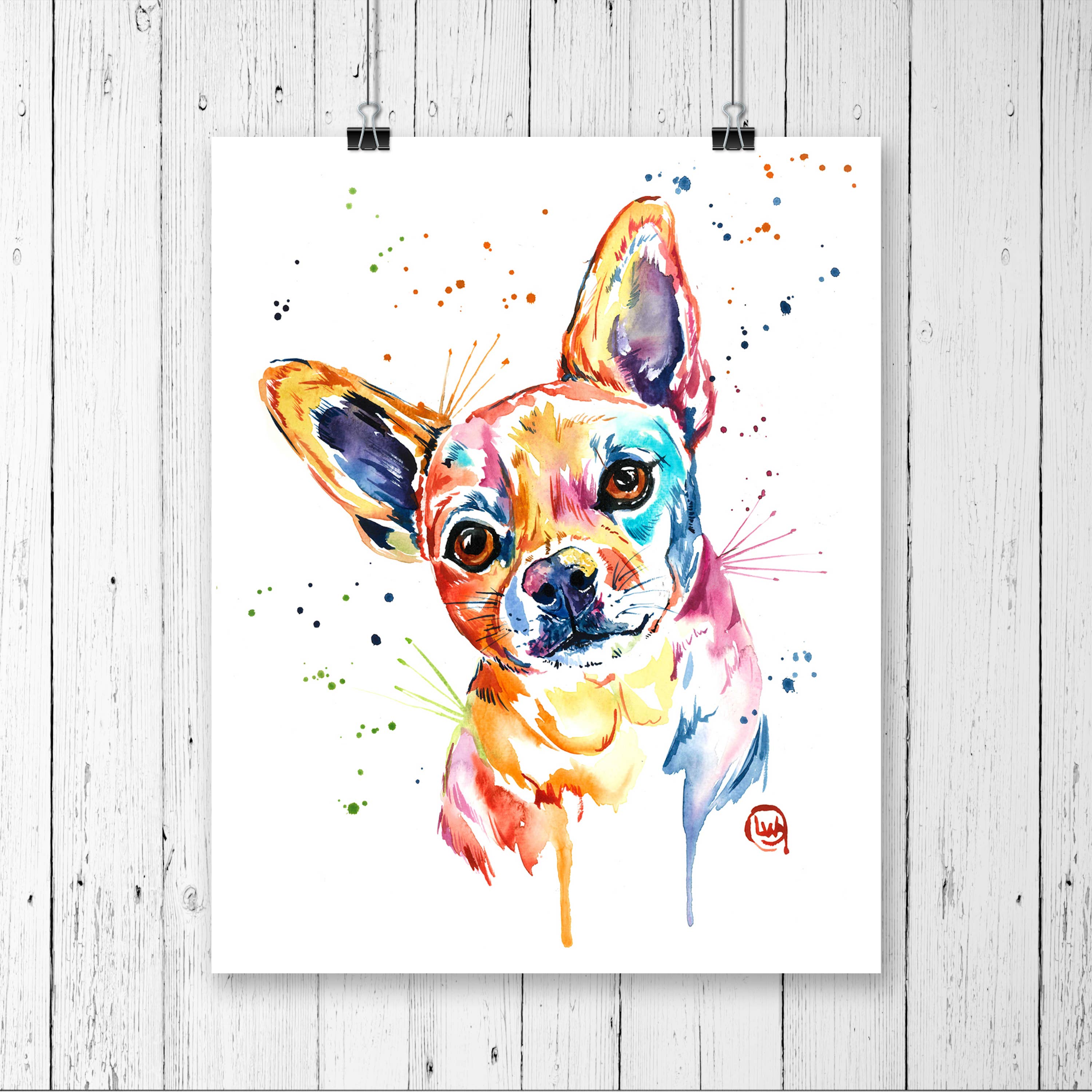 Whitehouse Art – wholesale Art print – Chihuahua Art Print, cute dog painting, colorful art, deco2